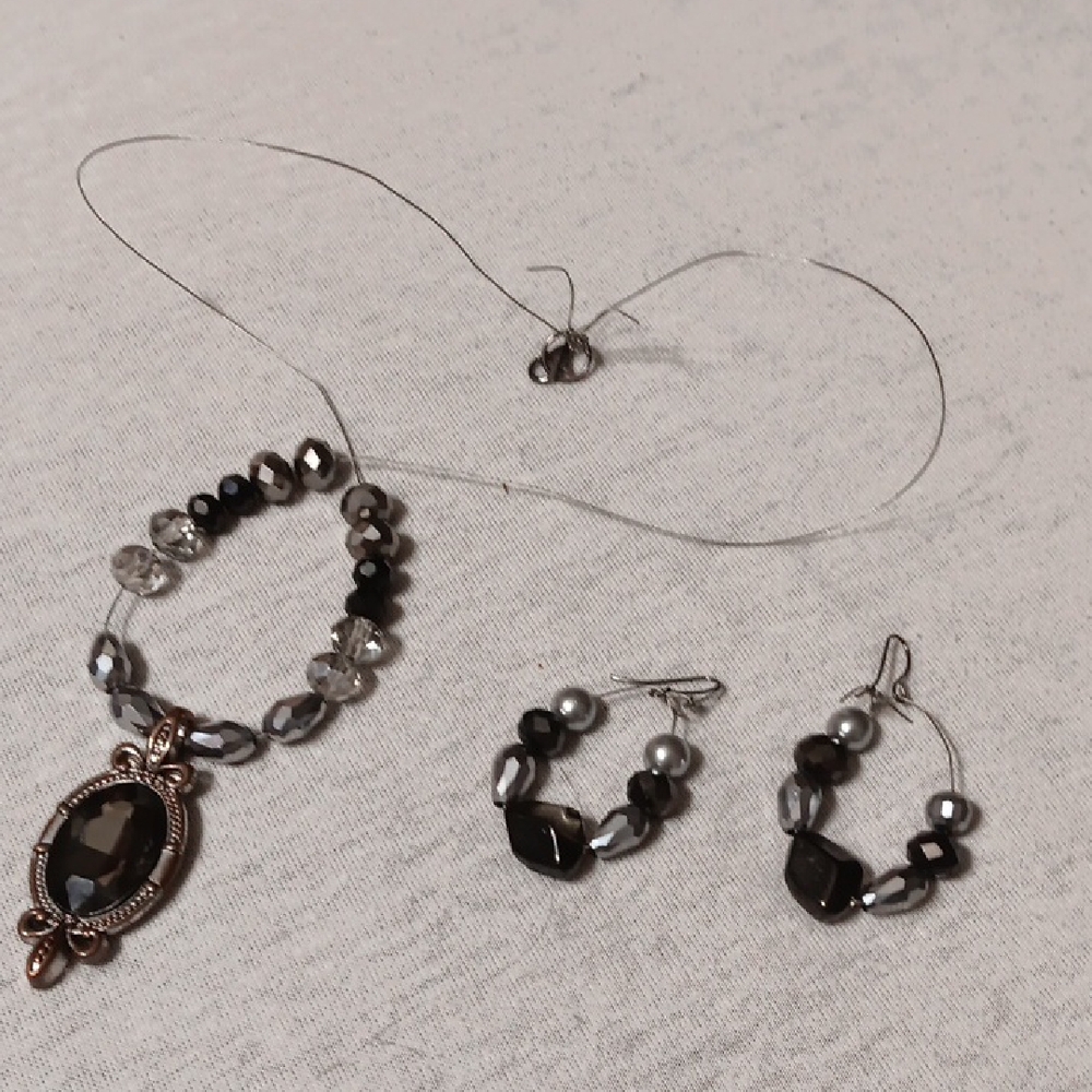 Silver and Black Beaded Necklace